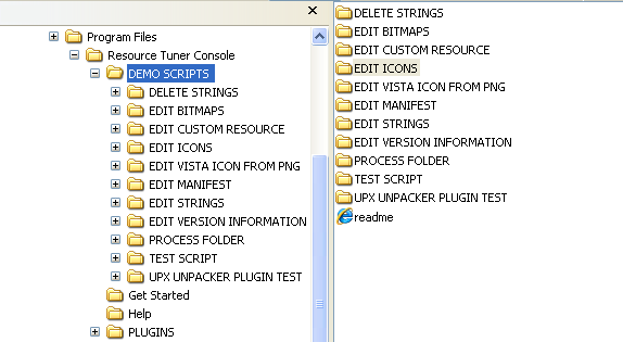 RTC Demo Scripts-Ordner mit Skriptbeispielen und Beispieldateien